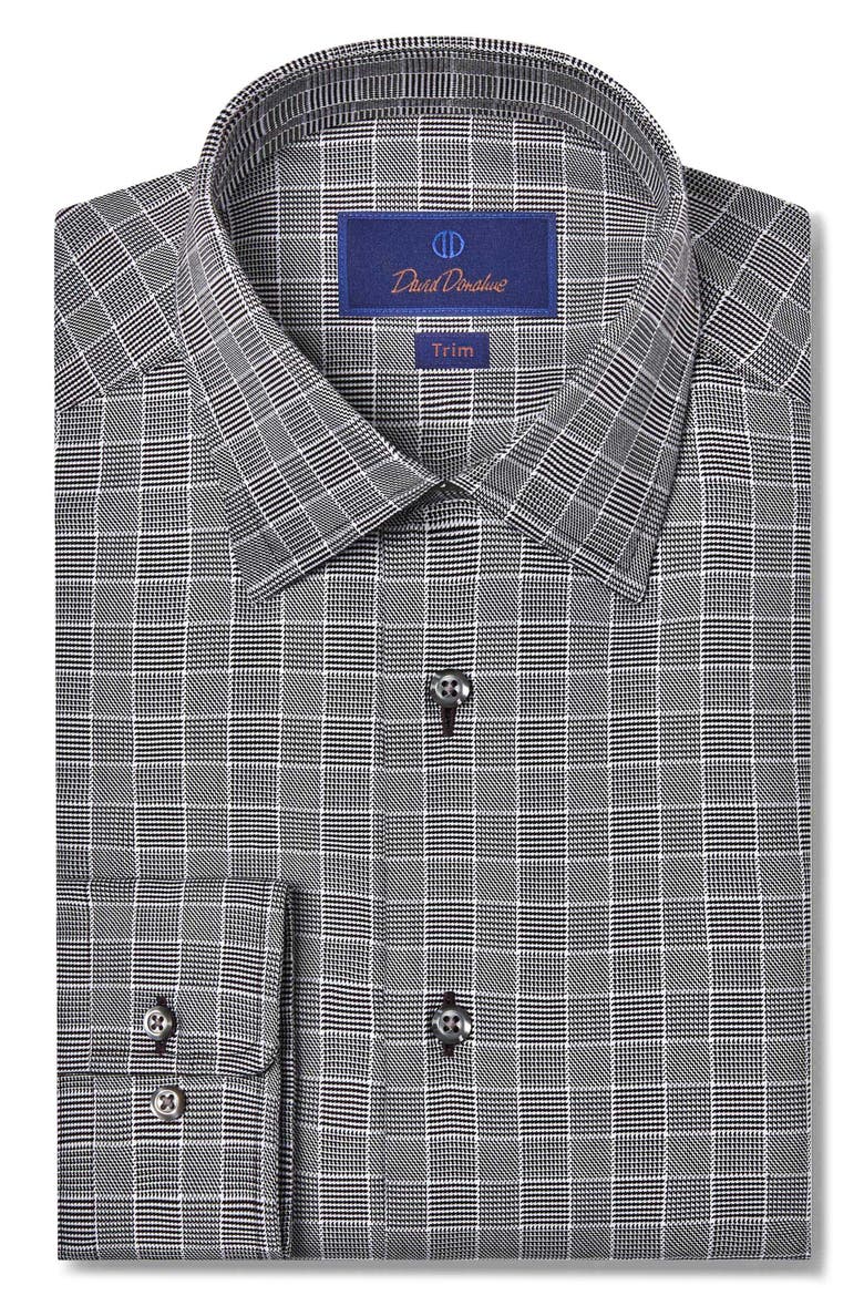 Trim Fit Check Dress Shirt, Main, color, BLACK