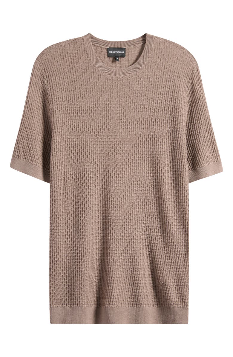 Emporio Armani Short Sleeve Textured Wool Crewneck Sweater, Alternate, color, Tan