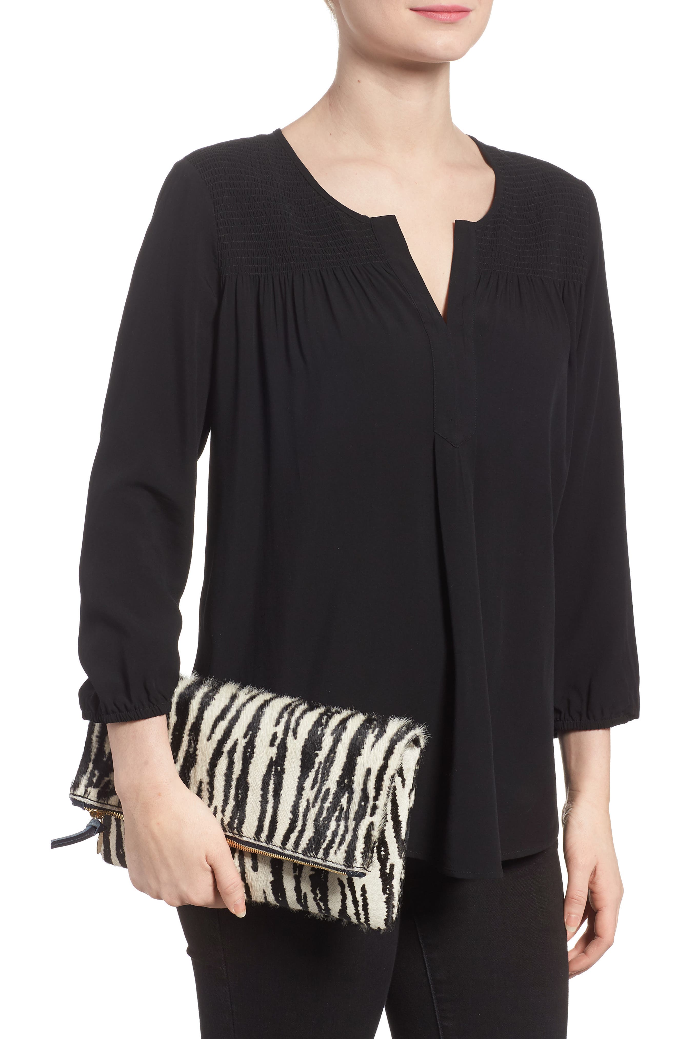 Zebra Print Genuine Calf Hair Foldover Clutch, Alternate, color, ZEBRA HAIR ON