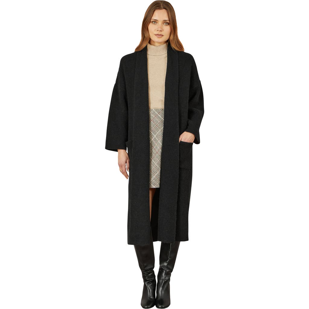 Yumi Knitted Maxi Cardigan With Pockets In Black