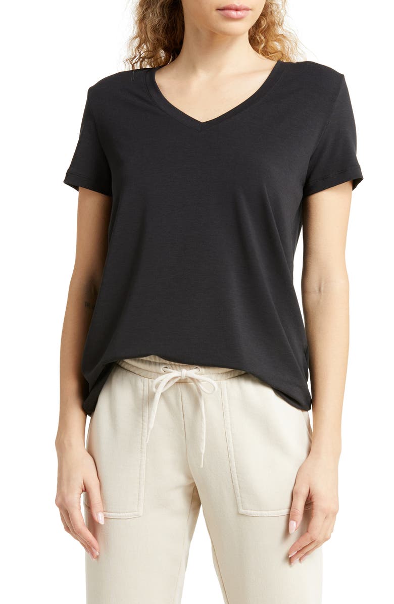 Zella Ava V-Neck Performance T-Shirt, Main, color, 