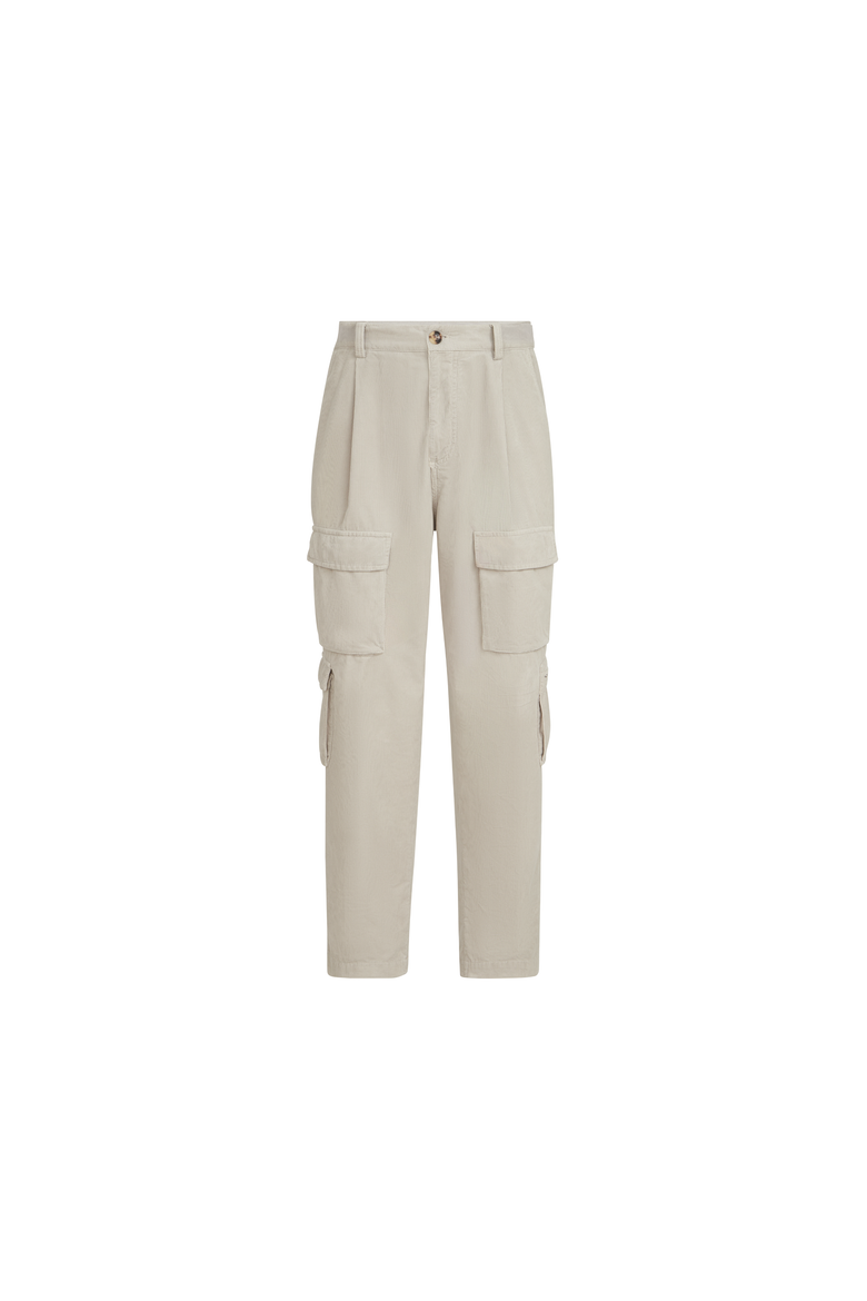Garment-dyed trousers in cotton narrow wale corduroy with cargo pockets and waist tabs, Alternate, color, White