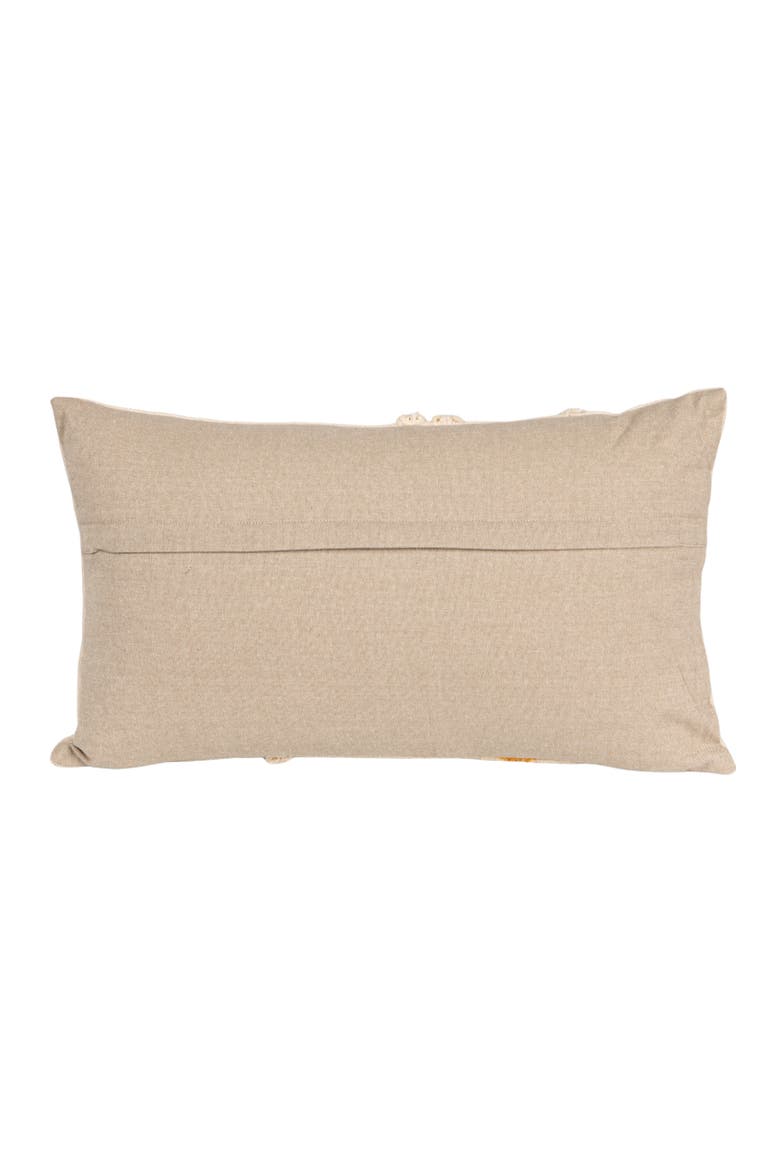 Cotton Slub Lumbar Pillow with Tufted Flowers, Natural and Yellow, Alternate, color, Natural
