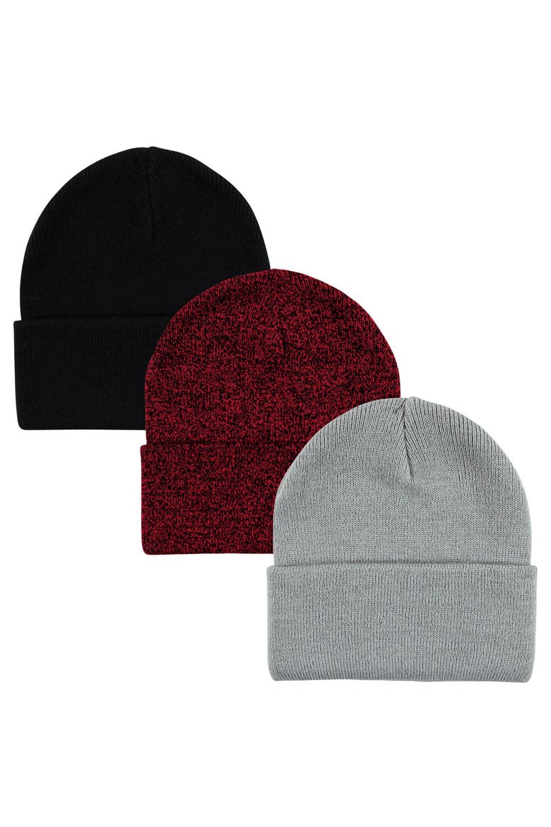 Knitted Fold-Over Beanies, Main, color, Heather Red Black