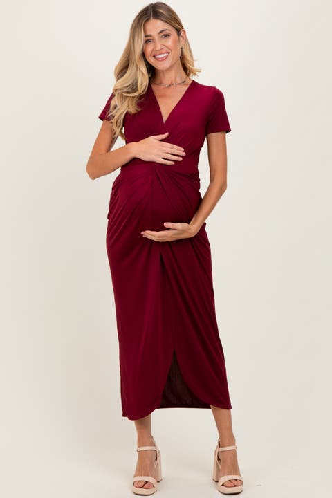 Gathered Front Short Sleeve Maxi Dress