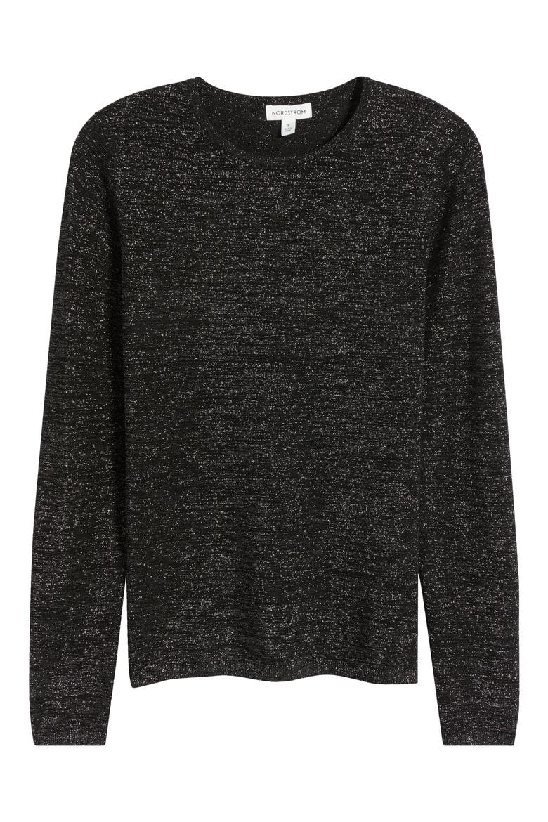 Sparkle Crewneck Sweater, Alternate, color, BLACK- SILVER LUREX