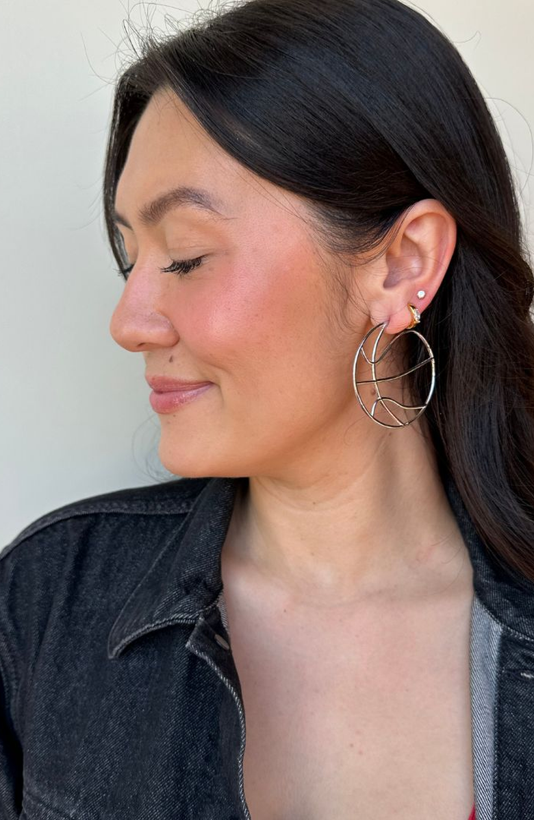Nickel & Suede Basketball Hoops Earrings, Alternate, color, Silver