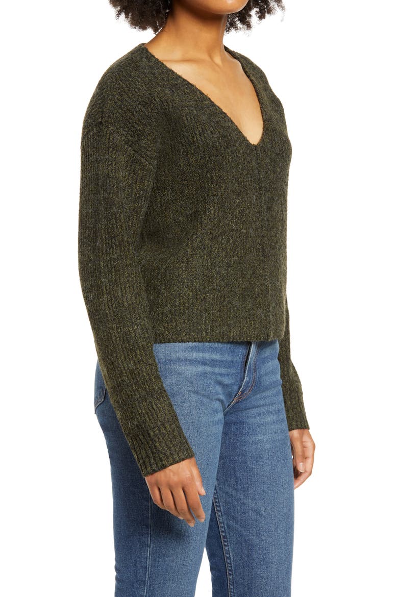 Weekend V-Neck Sweater, Alternate, color, OLIVE NIGHT MARL