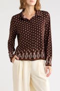 Adrianna Papell Tulip Print Button Front Knit Top