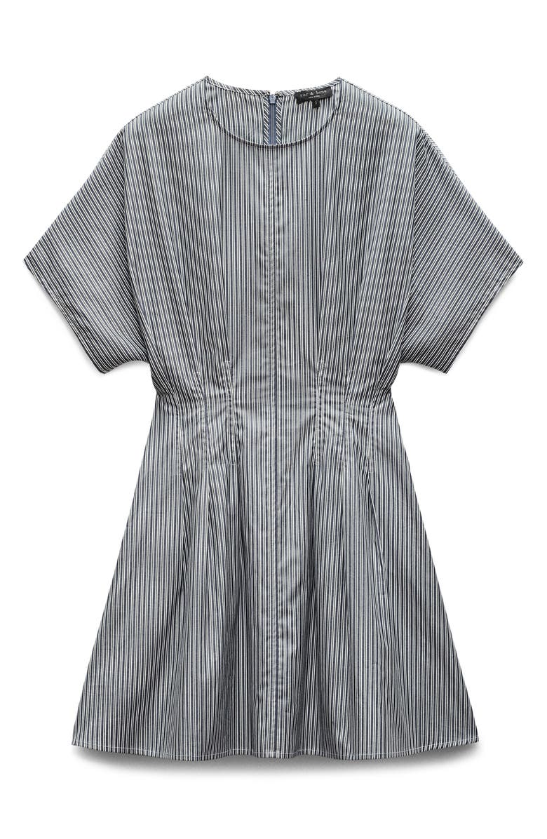 rag & bone Maddie Stripe Pleated Cotton Poplin Dress, Alternate, color, Black Stripe