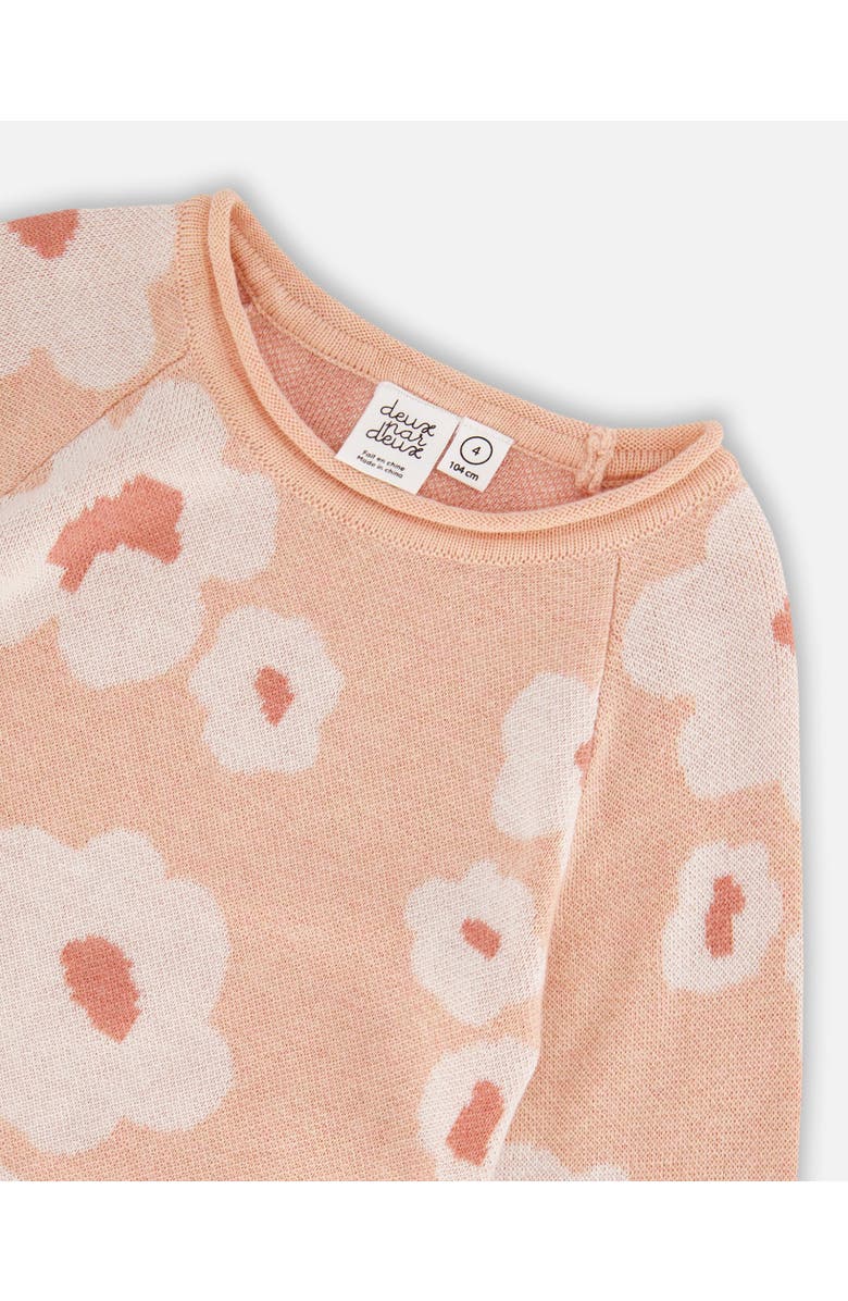 Deux par Deux Girl's Jacquard Retro Flower Knit Dress Light Pink, Alternate, color, 