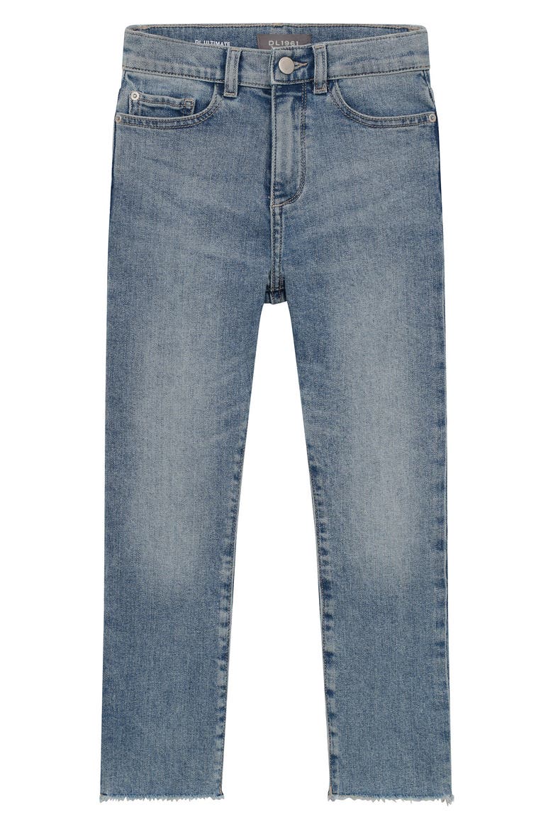 Kids' Raw Hem High Rise Straight Leg Jeans, Main, color, GLACIER