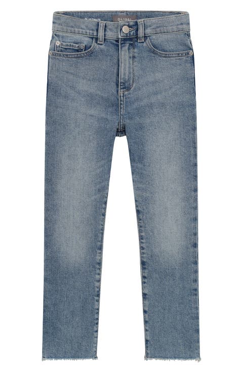 Kids' Raw Hem High Rise Straight Leg Jeans