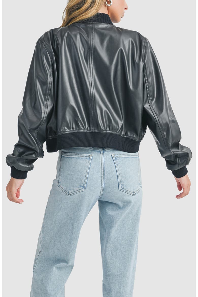 Faux Leather Bomber Jacket, Alternate, color, BLACK