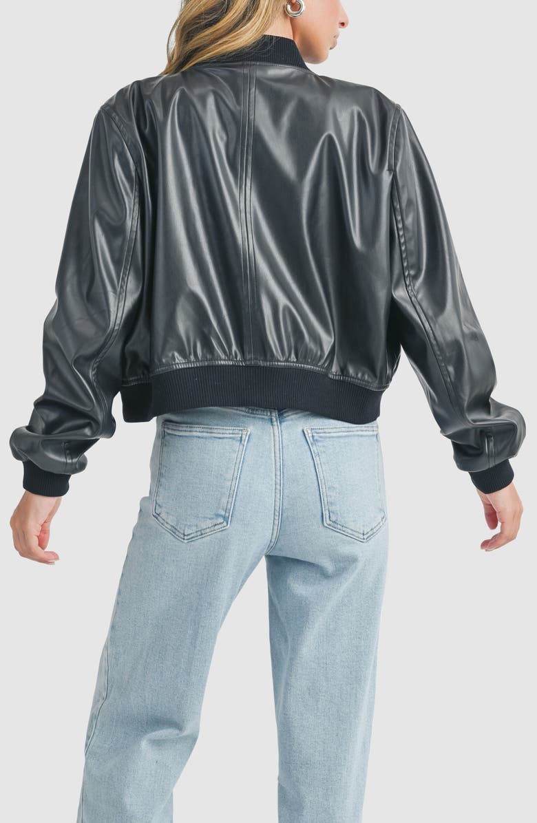 All in Favor Faux Leather Bomber Jacket, Alternate, color, Black