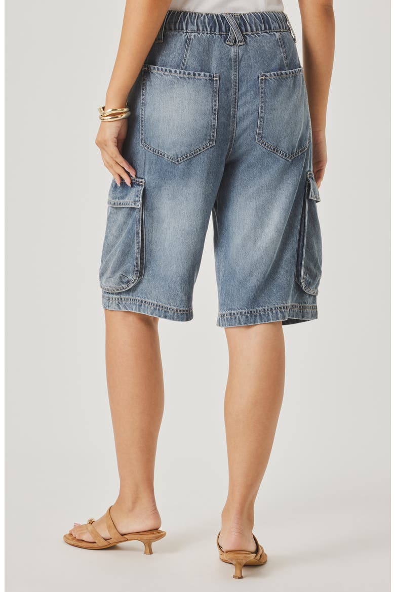Denim Cargo Shorts, Alternate, color, BLEACHED INDIGO BLUE