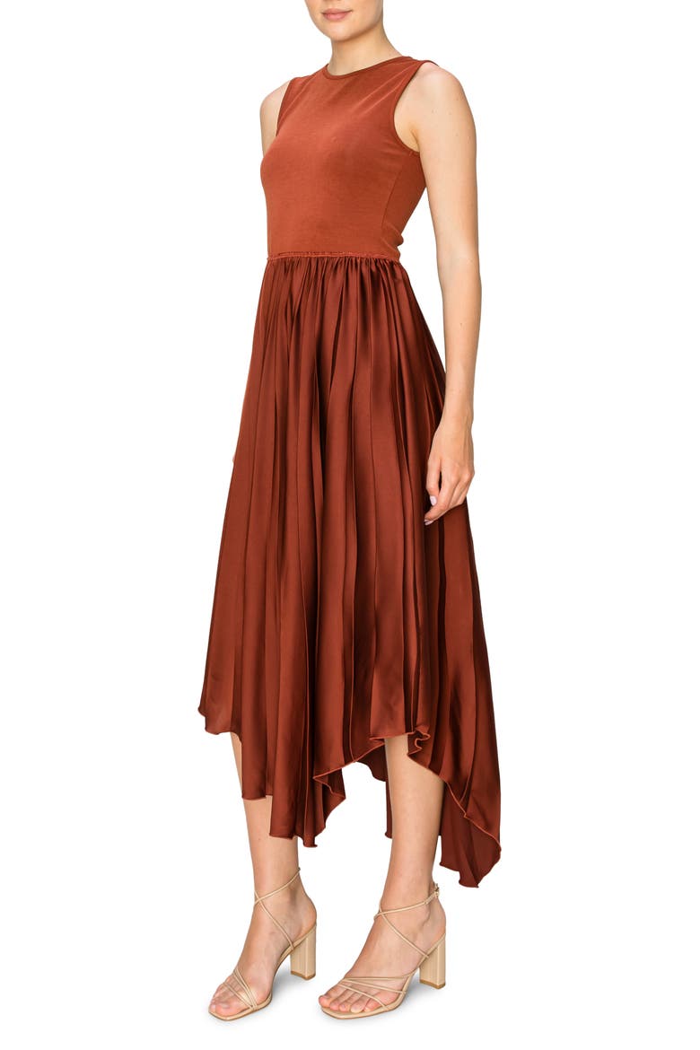 Mixed Media Sleeveless Asymmetric Dress, Alternate, color, RUST