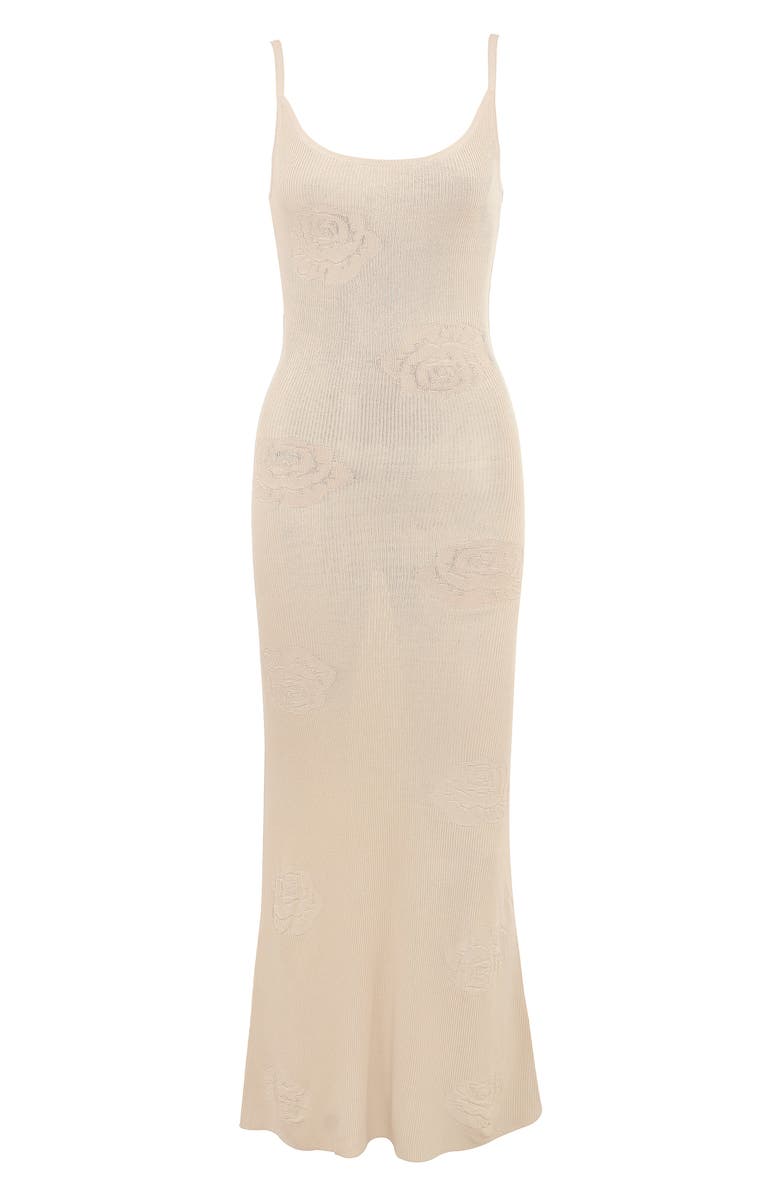 HOUSE OF CB Dara Rose Embroidered Rib Knit Maxi Dress, Alternate, color, Ecru