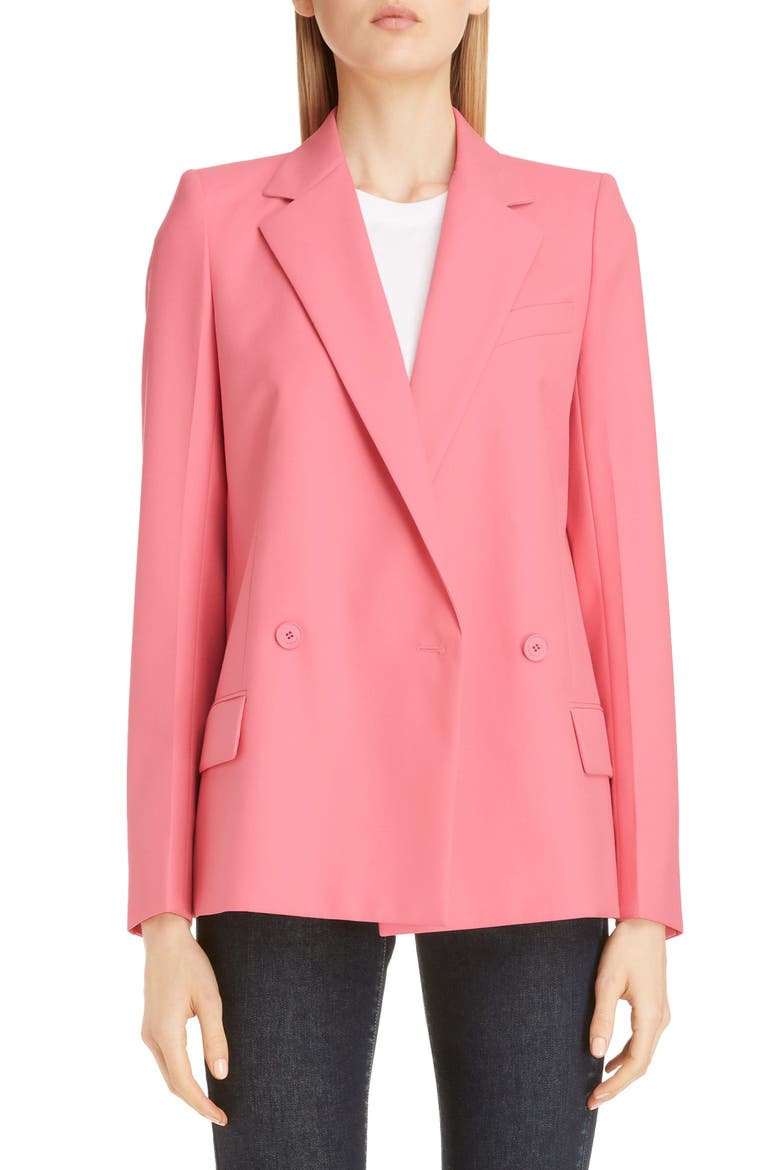 Double Breasted Lightweight Wool Jacket, Main, color, FLAMINGO