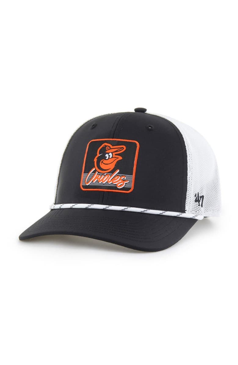 '47 Men's '47 Black/White Baltimore Orioles Scratch Adjustable Trucker Hat, Main, color, Black