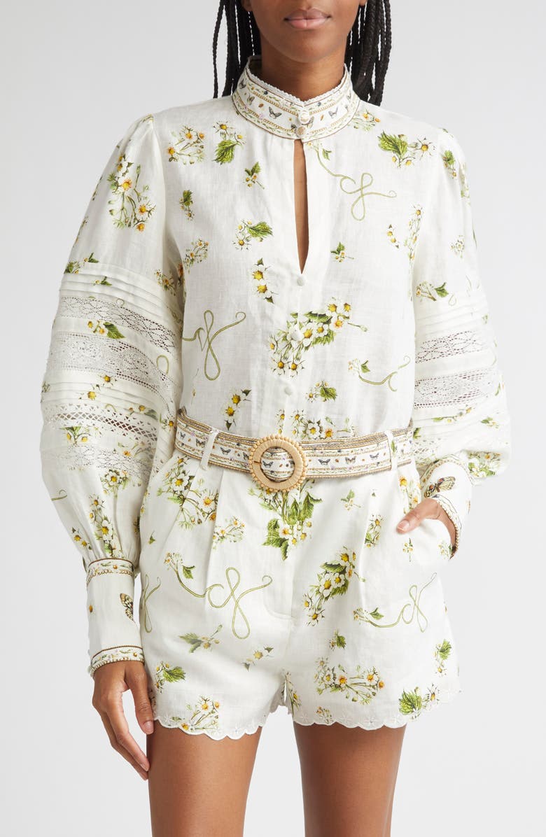 Camilla Botanical Utopia Buttoned Collar Linen Shirt, Main, color, Botanical Utopia