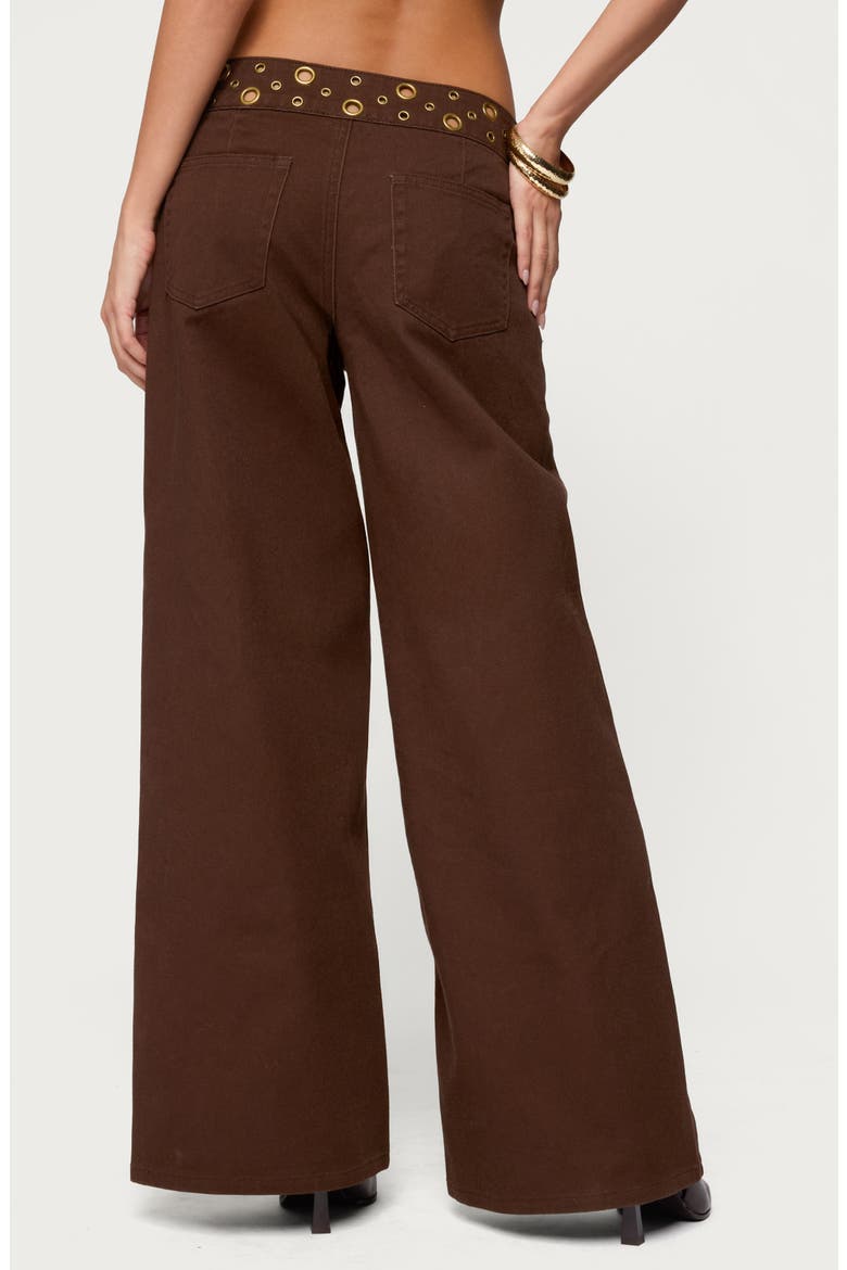Mixed Grommet Low Rise Wide Leg Jeans, Alternate, color, BROWN-WASHED