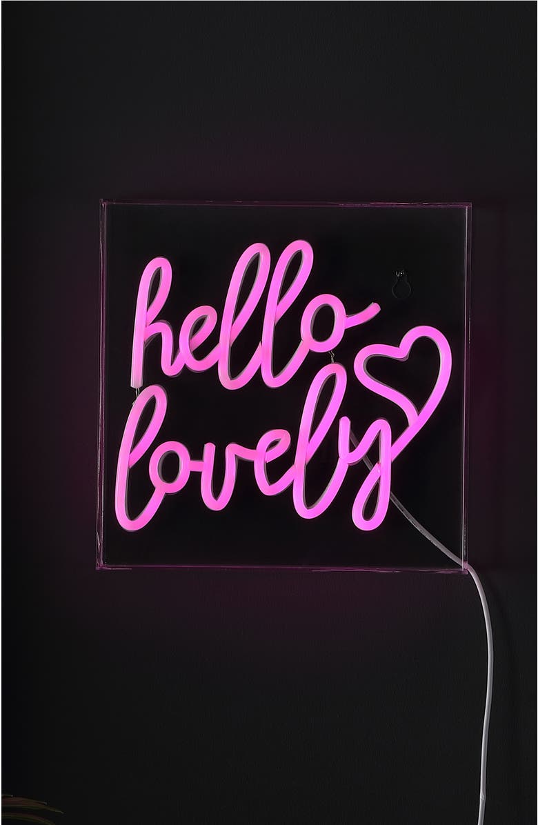 JONATHAN Y Hello Square Contemporary Glam Acrylic Box USB Operated LED Neon Light, Alternate, color, Pink