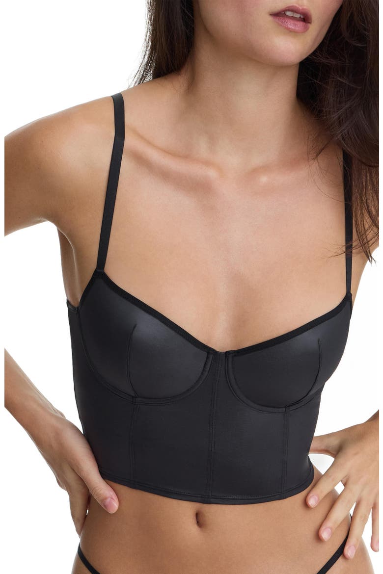 Late Night Faux Leather Corset Cami, Alternate, color, Black