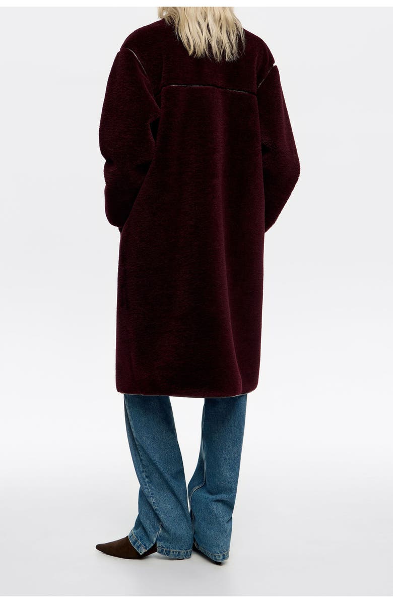 Bimba y Lola Fur Straight Cut Midi Coat, Alternate, color, Burgundy