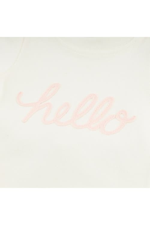 Oh Baby ! "hello" Pale Pink Embroidered Two Piece Set In Cream