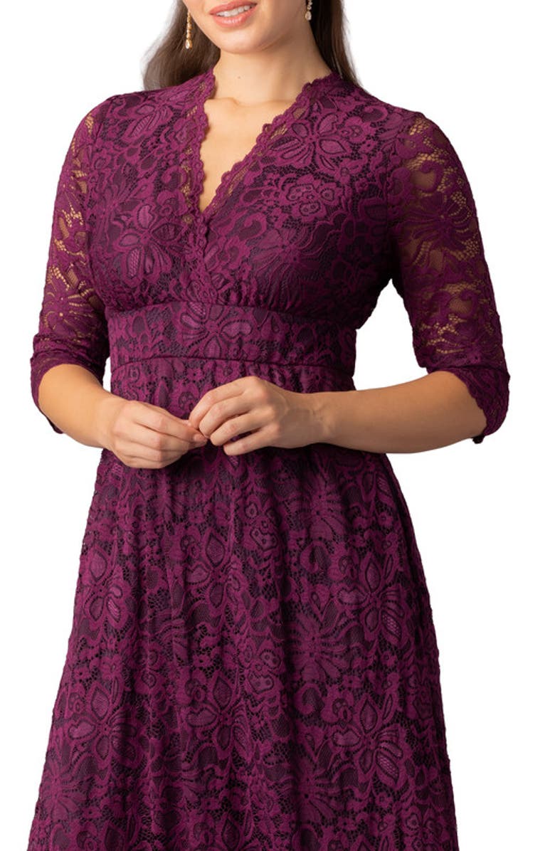 Kiyonna Maria Lace A-Line Evening Gown with Pockets, Alternate, color, Berry Bliss