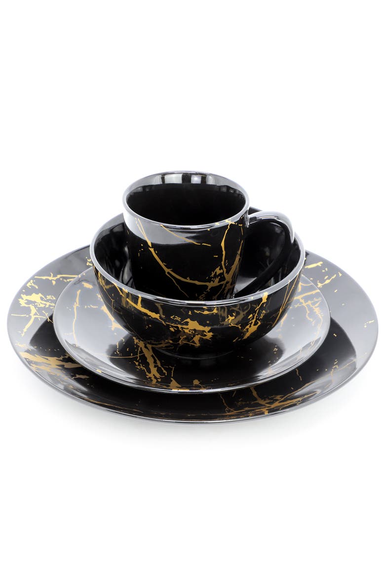 Fine Marble 16 Piece Porcelain Dinnerware Set, Alternate, color, Black