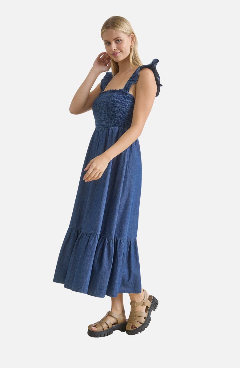 Blu Pepper Smocked Denim Midi Dress, Alternate, color, Dark Denim