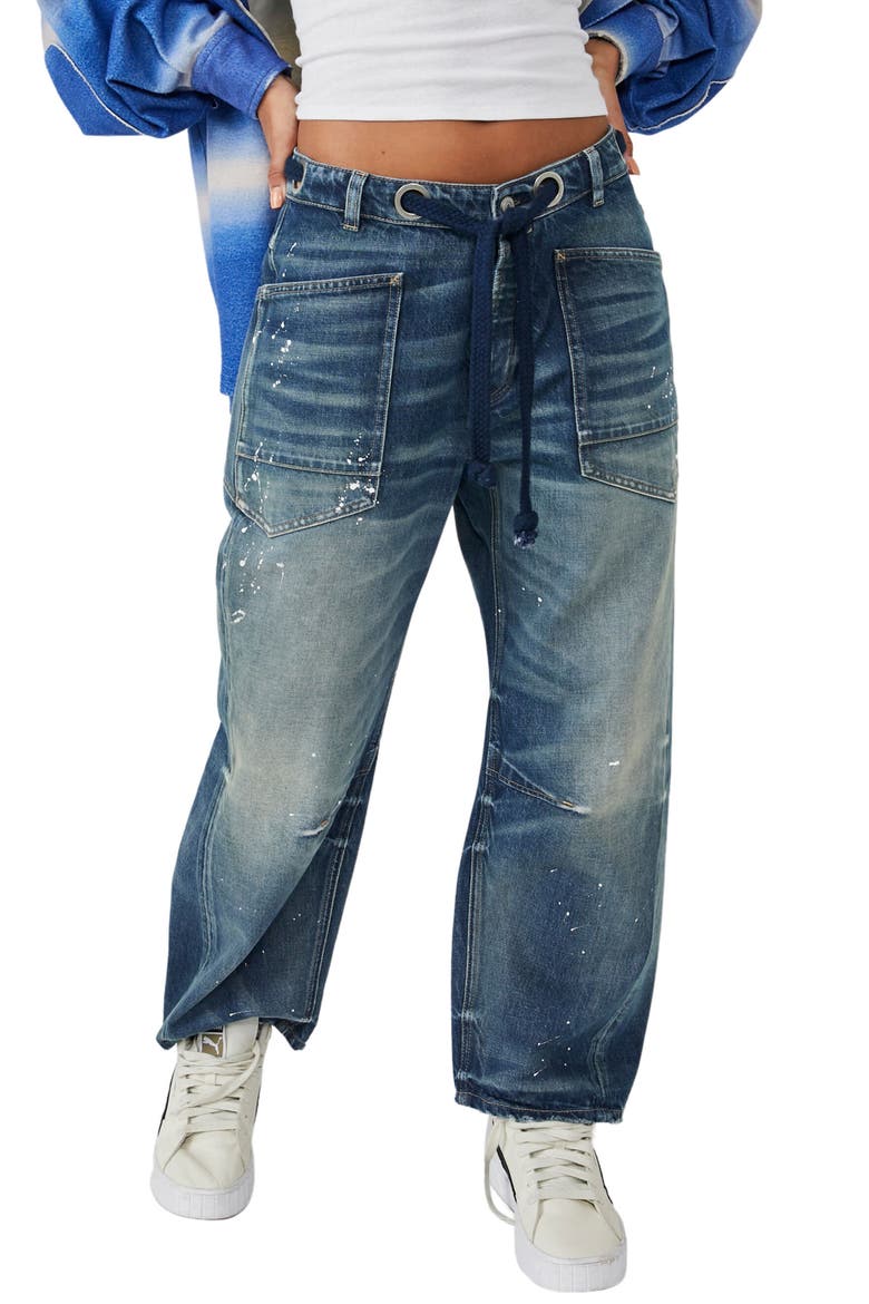 We the Free Moxie Mid Rise Barrel Jeans, Main, color, TIMELESS BLUE
