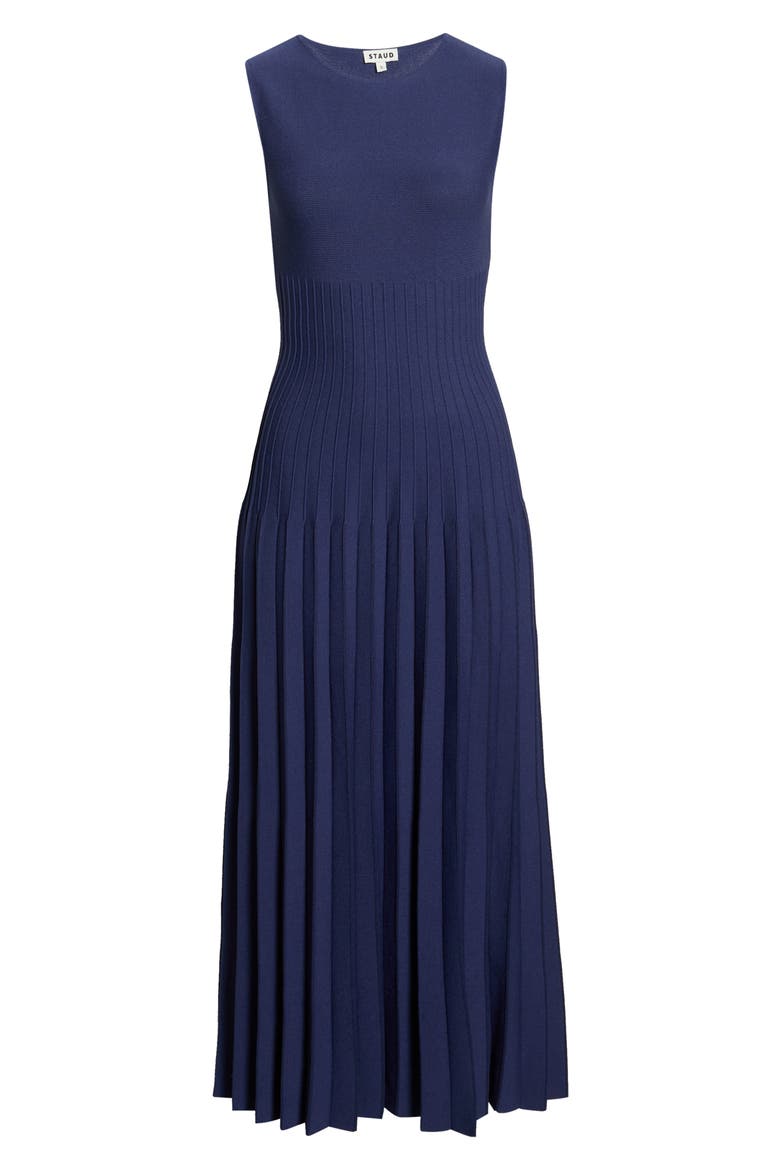 Elyse Pleated Sleeveless Knit Maxi Dress, Alternate, color, NAVY