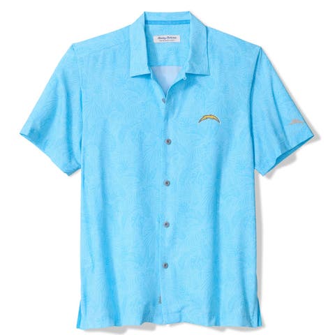 Men's Tommy Bahama Powder Blue Los Angeles Chargers Saltwater Fronds Short Sleeve Button-Up Shirt