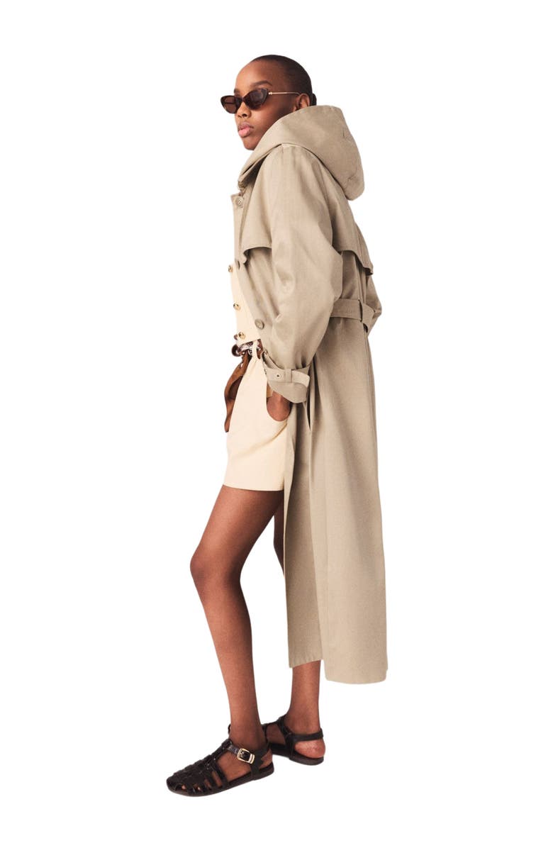 maje Trench with removable hood, Alternate, color, Camel