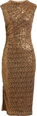 Anne Klein Draped Sleeveless Sequin Sheath Midi Dress