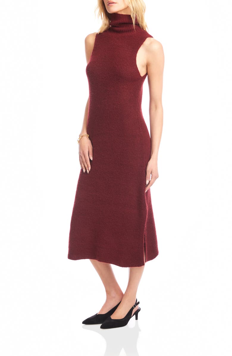Karen Kane Turtleneck Sleeveless Sweater Midi Dress, Alternate, color, Wine Red
