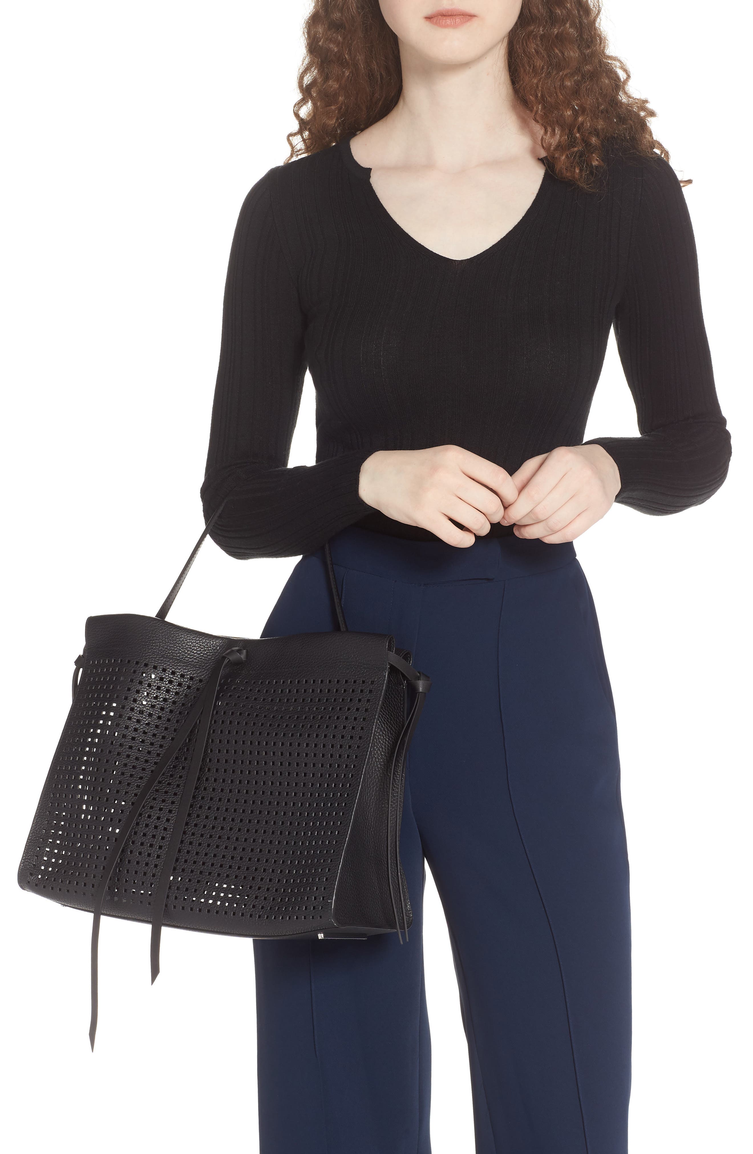 BOSS Katlin Small Perforated Leather Tote, Alternate, color, 