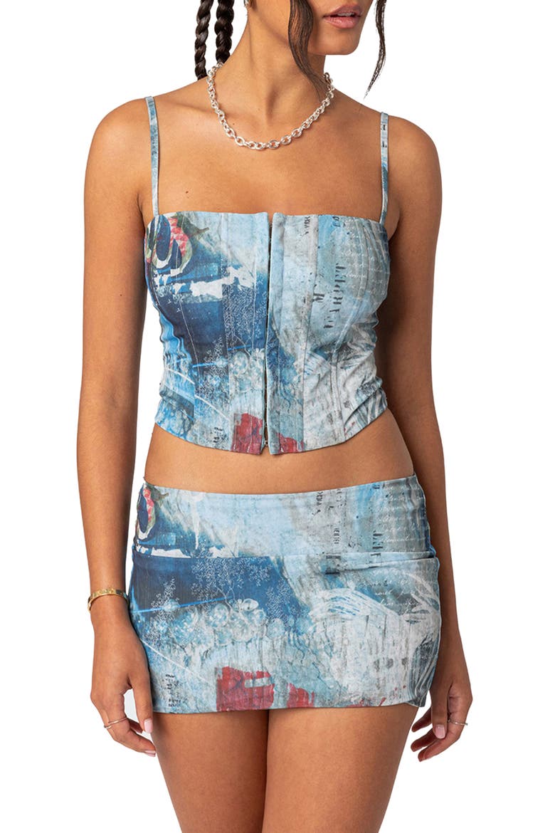 Love Letter Mesh Corset Top, Main, color, BLUE