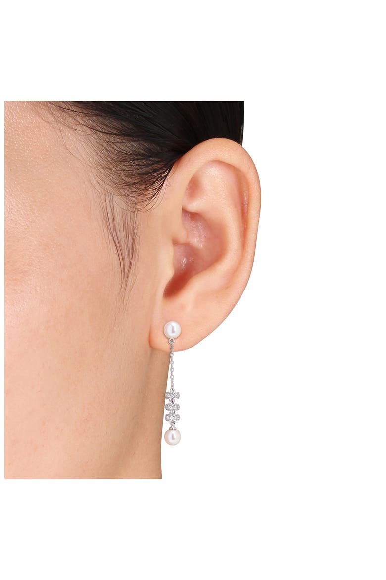 Cultured Pearl & White Sapphire Drop Earrings, Alternate, color, WHITE