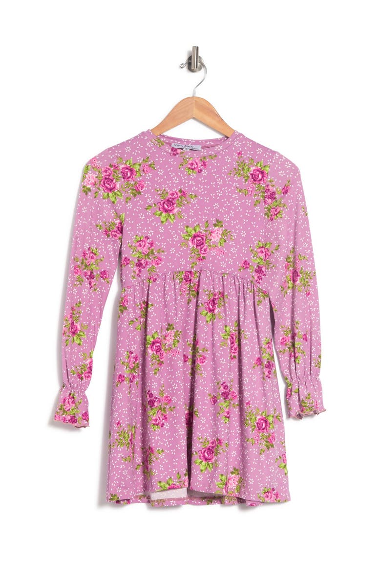 Velvet Torch Floral Ruffle Cuff Rib Knit Dress, Main, color, 