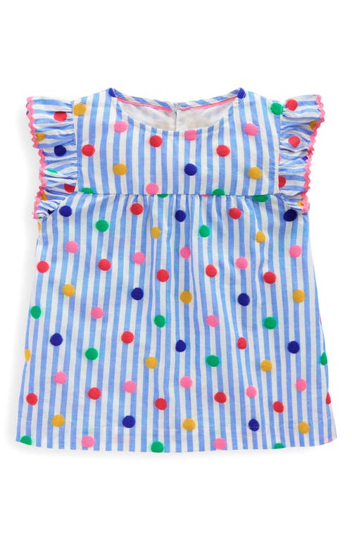 Mini Boden Kids' Juniper Stripe Polka Dot Cotton Top In Peacock Plume Blue Spot