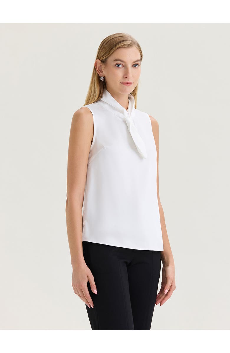 Misook Short Tie-Neck Sleeveless Blouse, Alternate, color, White