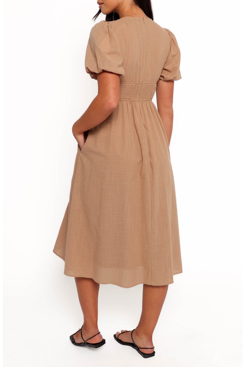 Ronnie Short Sleeve Empire Waist Midi Dress, Alternate, color, TAN