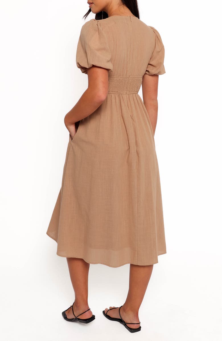 Petal & Pup Ronnie Short Sleeve Empire Waist Midi Dress, Alternate, color, Tan