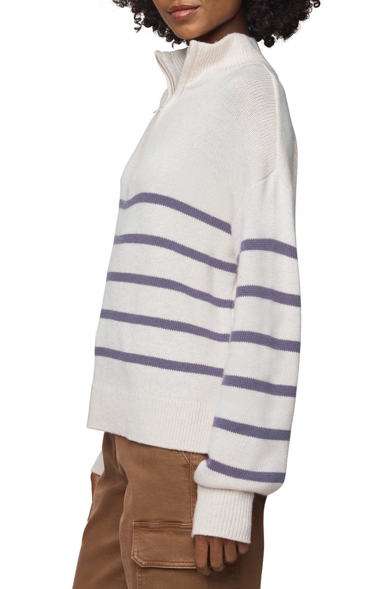 Splendid Georgie Stripe Oversize Quarter Zip Sweater, Alternate, color, Pale Oak/ Eggplant