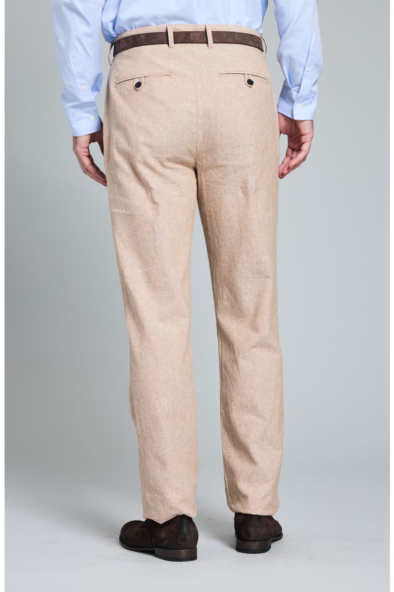 Flat Front Linen & Cotton Pants, Alternate, color, BRITISH KHAKI