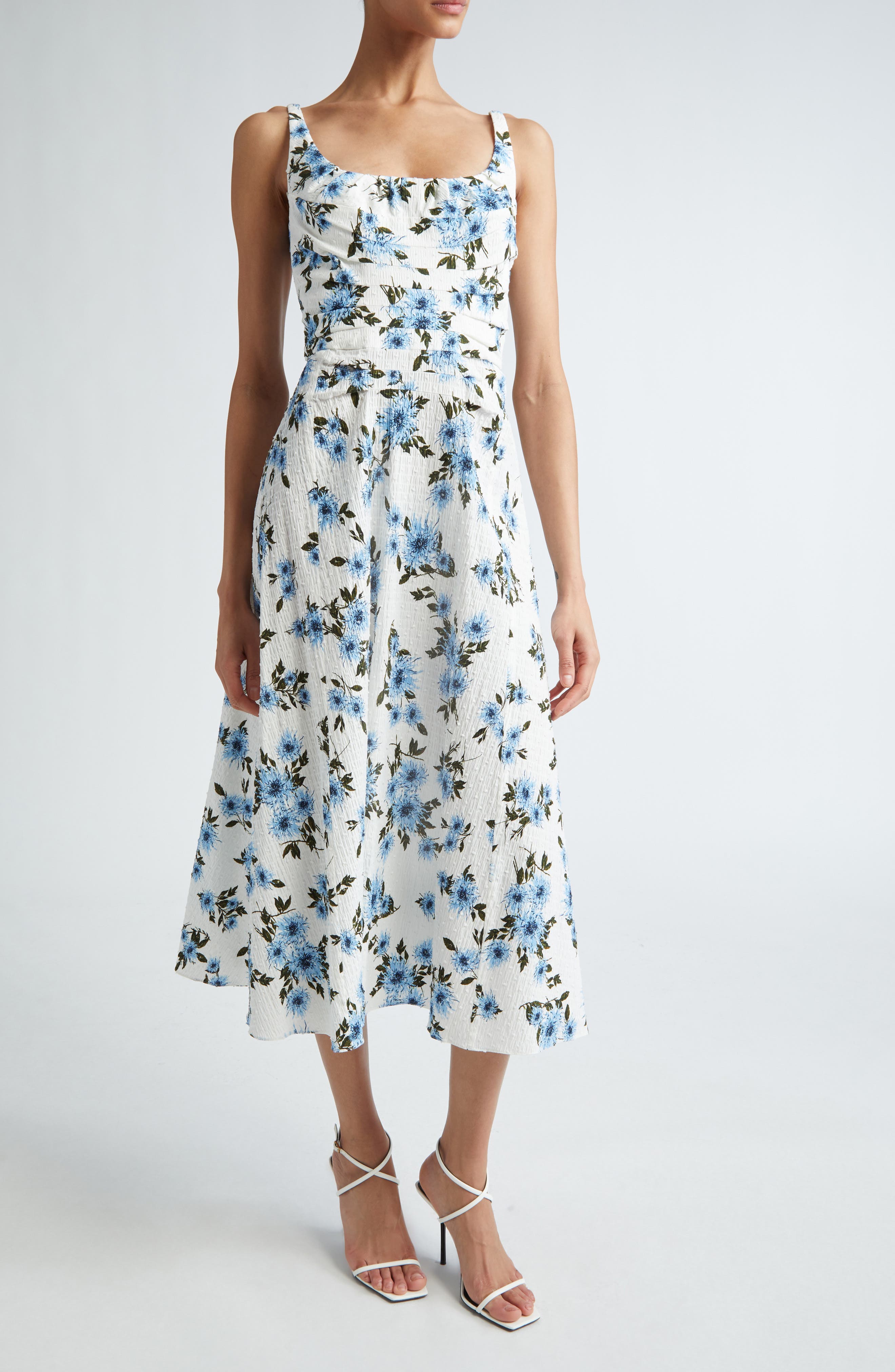 Emilia Wickstead Verena Dahlia Print Clip Dot Seersucker Midi Dress ...